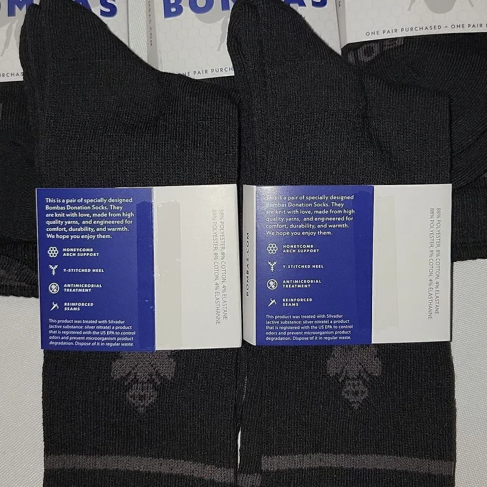 Bombas Men's Large 9.5-13 US Men Black Calf Socks Bee Lot of 5 Pair